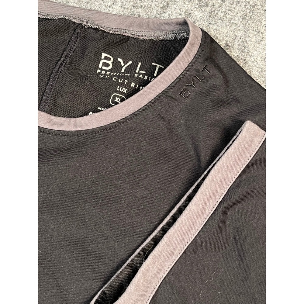 BYLT Premium Basics Drop Cut Ringer LUX T‎ Shirt Mens XL Black Gray Trim